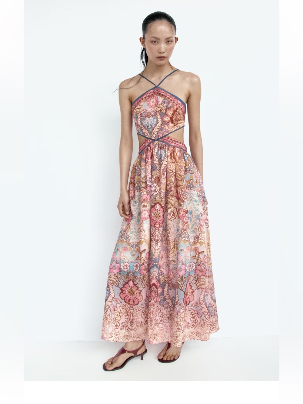 H&M cutout halterneck dress light orange paisley NWT sz large